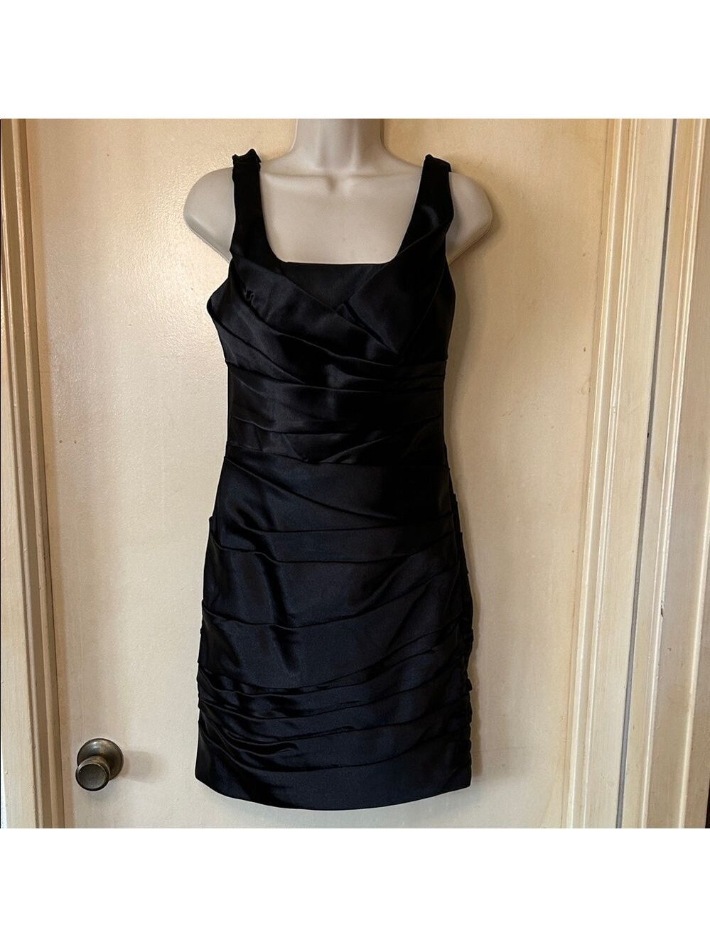 White House/Black Market Black Satin Ruched Mini Dress size 2